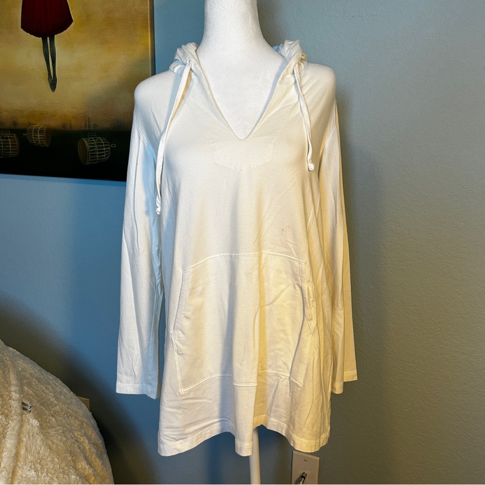 EILEEN FISHER White Organic Cotton Hoodie Tunic Medium